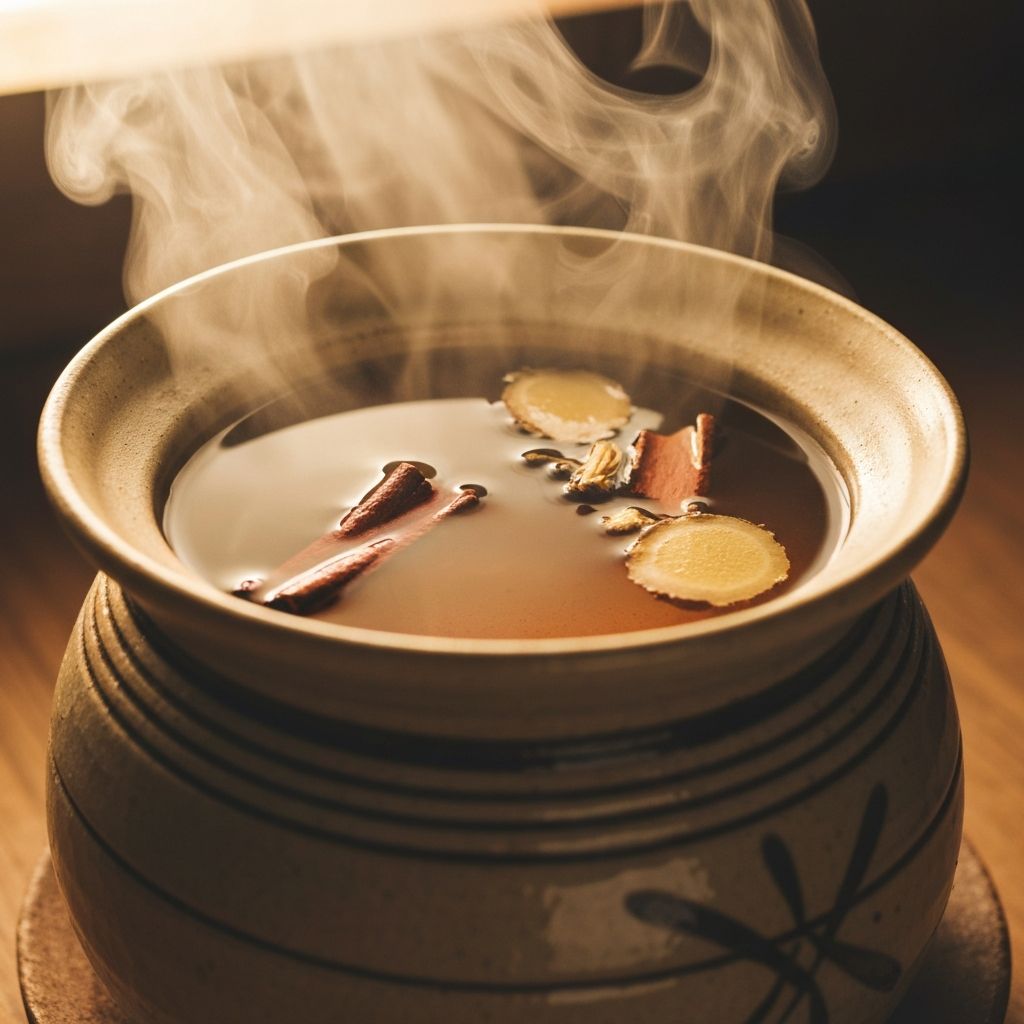 Steaming herbal decoction with roots