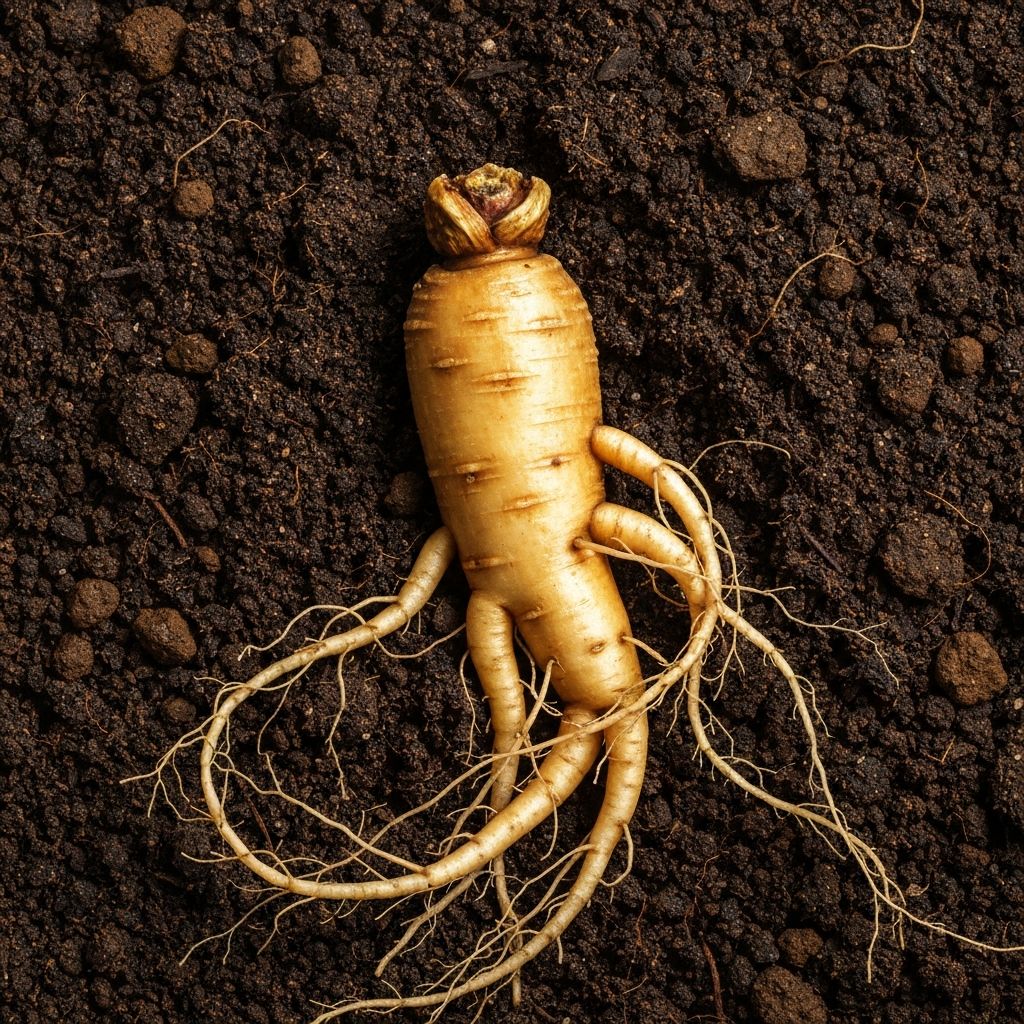 Panax ginseng root in natural soil